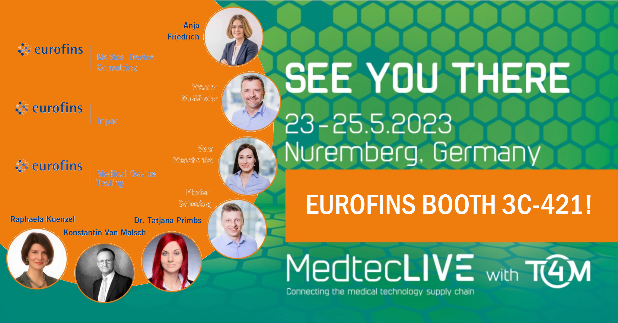 Eurofins, Medical Device Testing + Consulting + inpac Medizintechnik, auf der MedtecLIVE mit T4M, 2023 Nürnberg